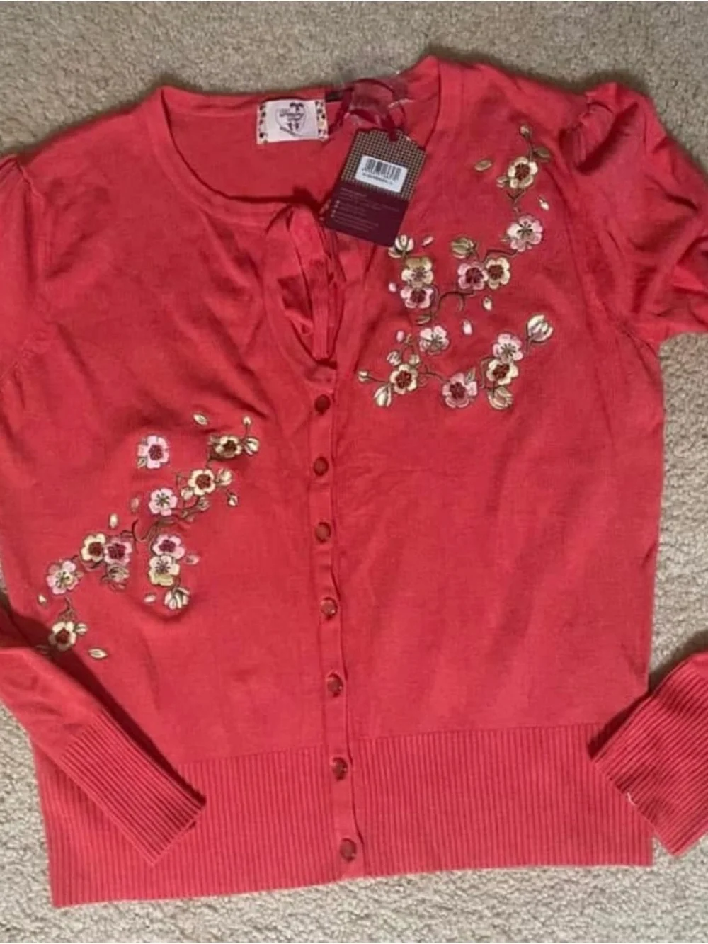 NWT Dancing Days Size L Peach tie front sweater